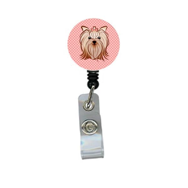 Carolines Treasures Checkerboard Pink Yorkie Yorkishire Terrier Retractable Badge Reel - BB1204BR