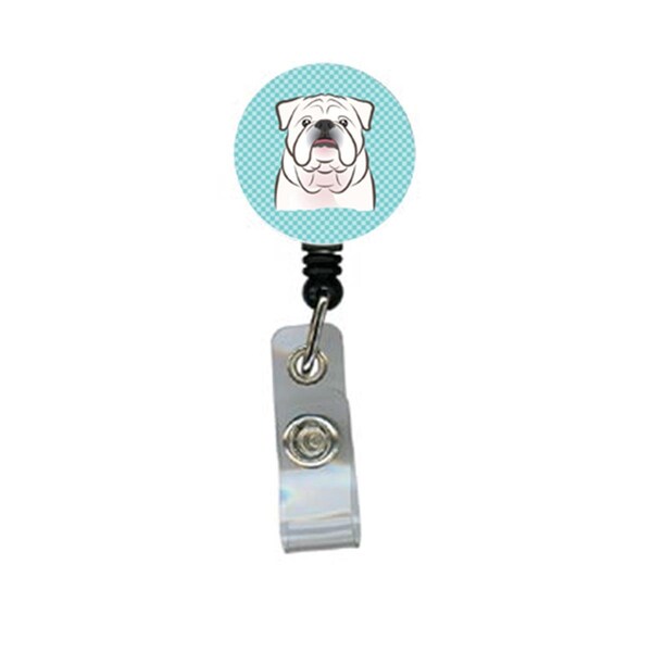 Carolines Treasures Checkerboard Blue White English Bulldog Retractable Badge Reel - BB1158BR
