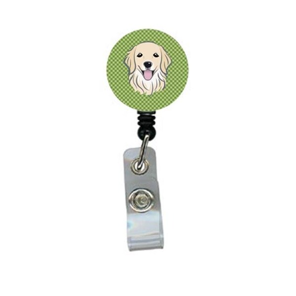 Teacher'S Aid Green Checkered Golden Retriever Retractable Badge Reel - TE249841