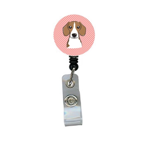 Carolines Treasures Checkerboard Pink Beagle Retractable Badge Reel - BB1239BR