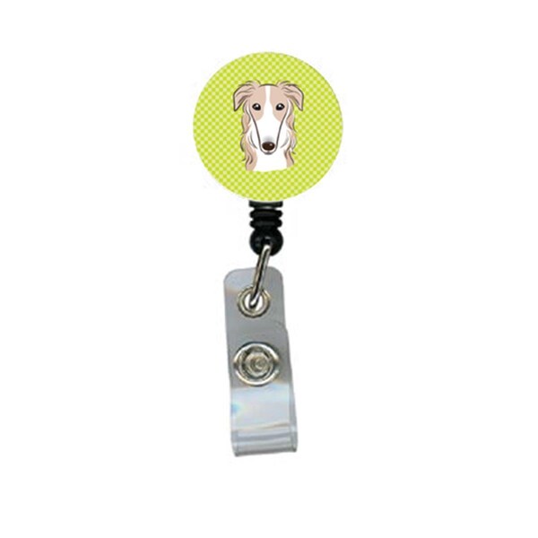 Carolines Treasures Checkerboard Lime Green Borzoi Retractable Badge Reel - BB1290BR