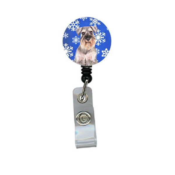 Carolines Treasures Winter Snowflakes Holiday Schnauzer Retractable Badge Reel - KJ1179BR