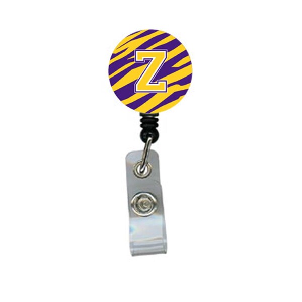 Carolines Treasures Tiger Stripe - Purple Gold Initial Z Monogram Initial Retractable Badge Reel or ID Holder with Clip - CJ1022-Z-BR