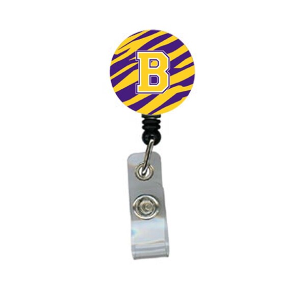 Carolines Treasures Tiger Stripe - Purple Gold Initial B Initial Retractable Badge Reel or ID Holder with Clip - CJ1022-B-BR