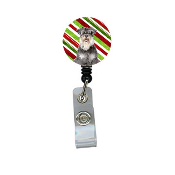 Carolines Treasures Candy Cane Holiday Christmas Schnauzer Retractable Badge Reel - KJ1171BR