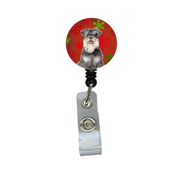 Carolines Treasures Red Snowflakes Holiday Christmas Schnauzer Retractable Badge Reel - KJ1185BR