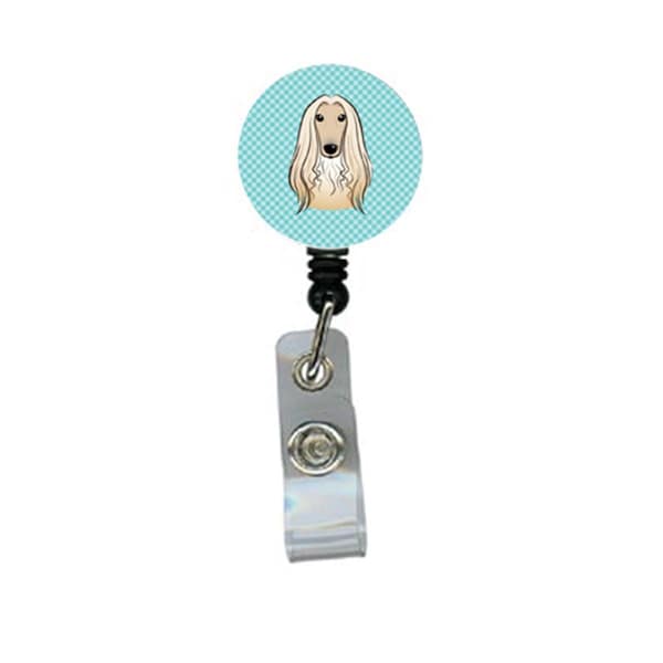 Carolines Treasures Checkerboard Blue Afghan Hound Retractable Badge Reel - BB1182BR