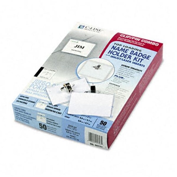 C-Line Products C-Line 95723 Clip/Pin Combo Badge Holder Kit  Top Load  2 1/4 x 3 1/2  White  50 Per Box - 95723