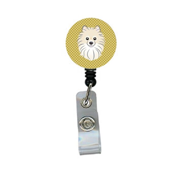 Carolines Treasures Tan Checkered Pomeranian Retractable Badge Reel - BB1135BR