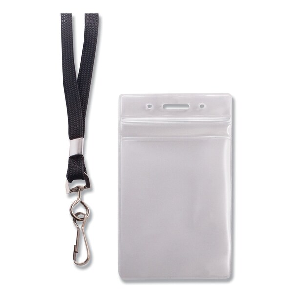 Advantus Resealable Badge Holder Combo Pack, 36" Lanyard, Vertical, Transparent Frost 3.68" x 5" Holder, PK20 - AVT91131