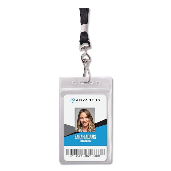 Advantus Resealable Badge Holder Combo Pack, 36" Lanyard, Vertical, Transparent Frost 3.68" x 5" Holder, PK20 - AVT91131