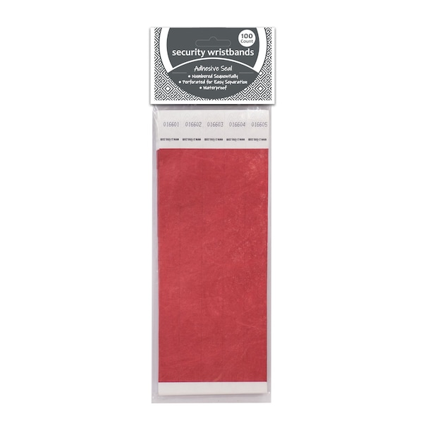 C-Line Products DuPont Tyvek Security Wristbands, Red, 100PK - 89104