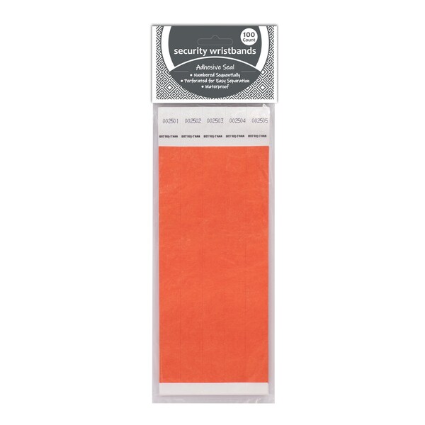 C-Line Products DuPont Tyvek Security Wristbands, Orange, 100PK - 89102