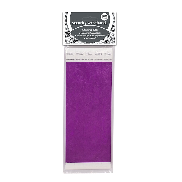 C-Line Products DuPont Tyvek Security Wristbands, Purple, 100PK - 89109