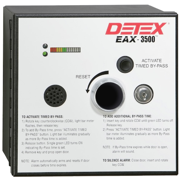 Detex Detex Timed Bypass Exit Alarm and Rechargeable Battery - Wired - 24 V AC - 100 dB - Audible - Surface Mount - EAX-3500SK