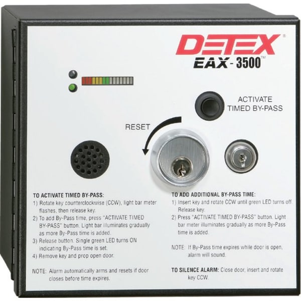 Detex Detex Timed Bypass Exit Alarm and Rechargeable Battery - Wired - 24 V AC - 100 dB - Audible - Surface Mount - EAX-3500SK