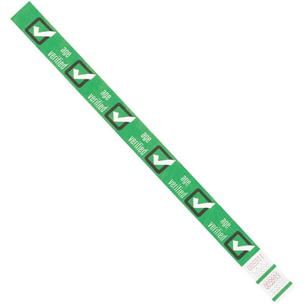 Tyvek Tyvek Wristbands, 3/4" x 10", Green "Age Verified", 500/Case - WR102GN