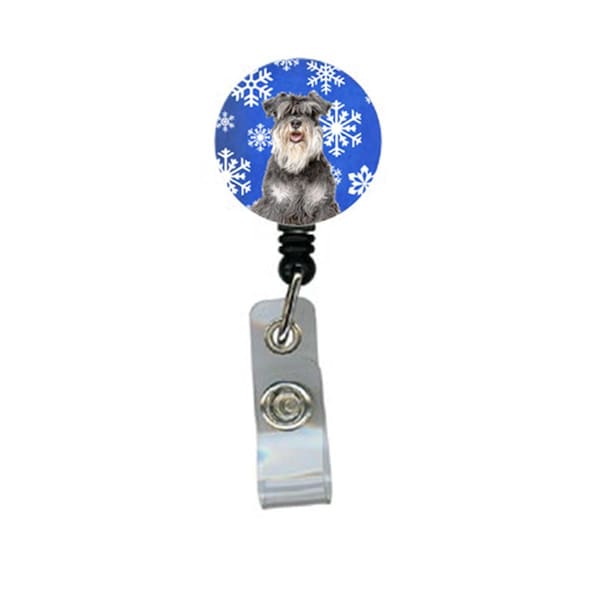Carolines Treasures Winter Snowflakes Holiday Schnauzer Retractable Badge Reel - KJ1178BR
