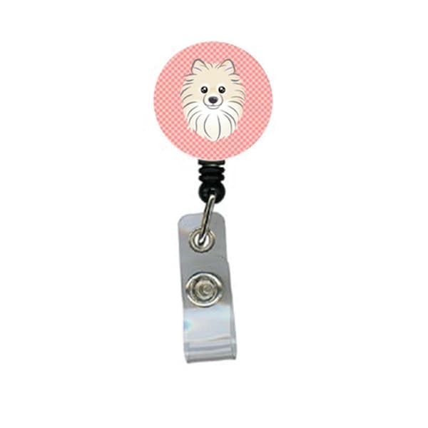 Carolines Treasures Checkerboard Pink Pomeranian Retractable Badge Reel - BB1207BR