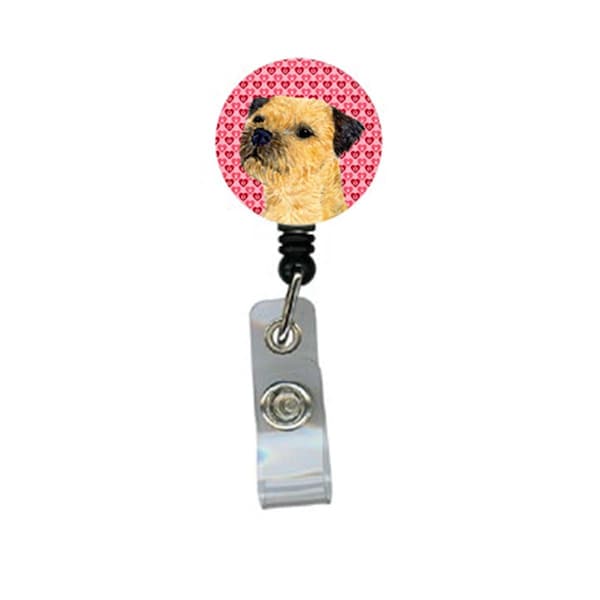 Carolines Treasures Border Terrier Valentines Love and Hearts Retractable Badge Reel or ID Holder with Clip - LH9143BR