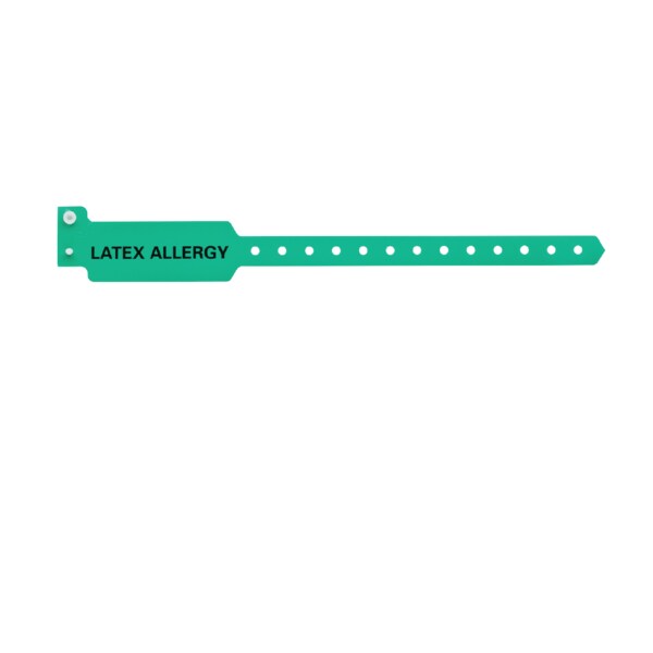 Nevs Wristband - Poly - Latex Allergy 1-1/8" x 10-1/4" Green w/Black - WB-0051