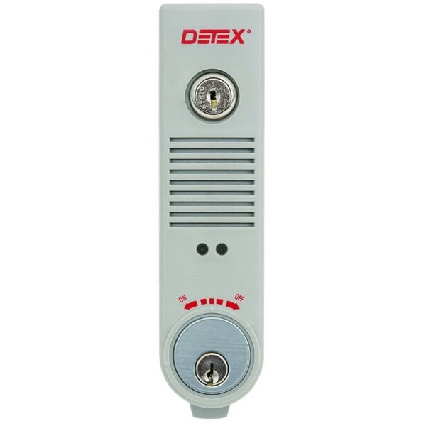 Detex Surface Mount Battery Powered 100DB Door Prop Alarm w/Internal Magnetic Door Contacts and Grey Box - EAX300GRY