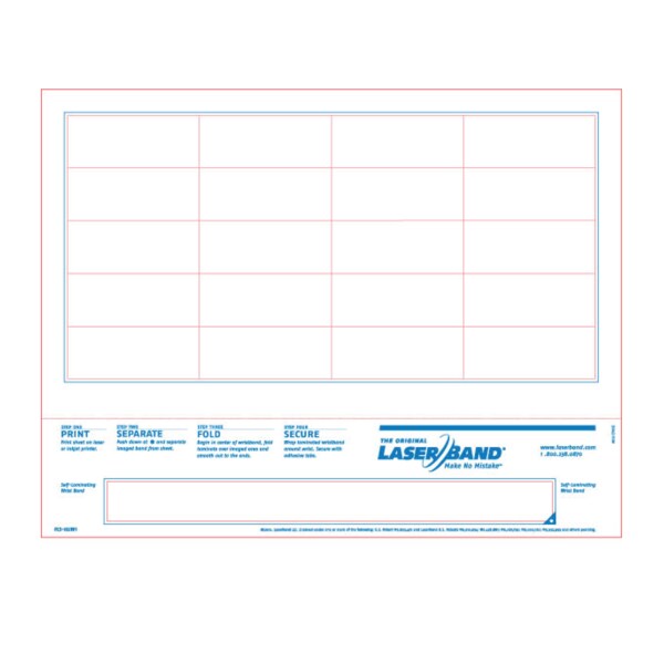 Nevs Laser Band - Adult Wristband w/Blue Border 8-1/2" x 11" - LB-6-BLUE