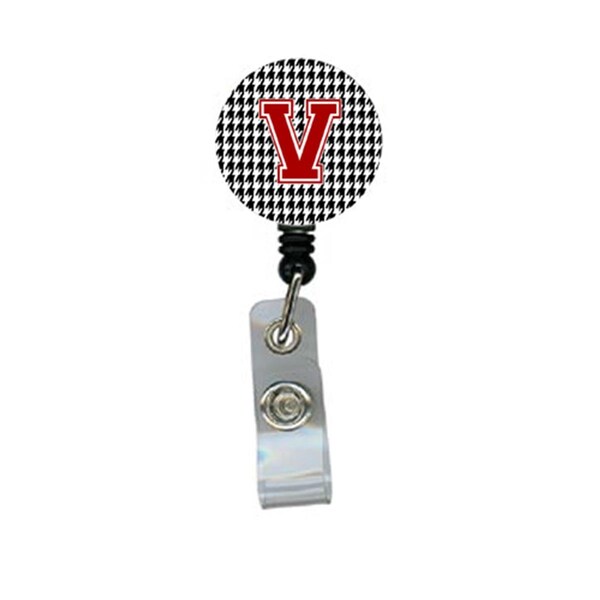 Carolines Treasures Houndstooth Black Initial V Monogram Initial Retractable Badge Reel Or Id Holder With Clip - CJ1021-V-BR