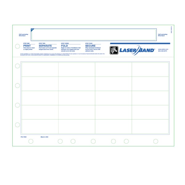 Nevs Laser Band - Adult Wristband w/Hole Punching 8-1/2" x 11" - LB-7