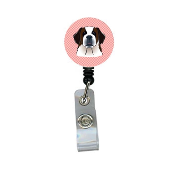 Carolines Treasures Checkerboard Pink Saint Bernard Retractable Badge Reel - BB1246BR