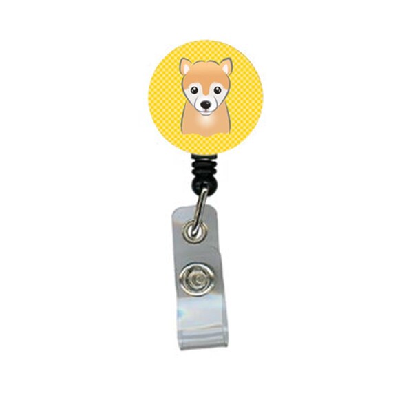 Teacher&Aposs Aid Yellow Checkered Shiba Inu Retractable Badge Reel - TE2919736