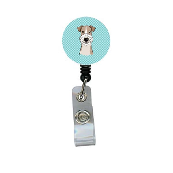 Carolines Treasures Checkerboard Blue Wire Haired Fox Terrier Retractable Badge Reel - BB1185BR