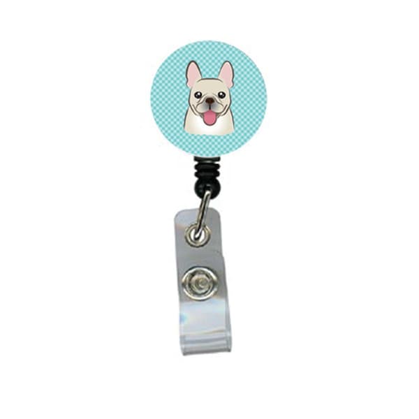 Teacher&Aposs Aid Checkerboard Blue French Bulldog Retractable Badge Reel - TE2916534