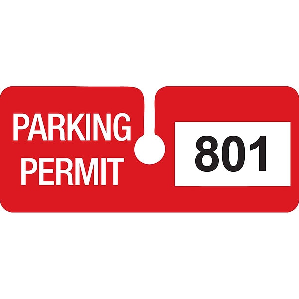 Brady Parking Permits, Rearview, Wht/Red, PK100 - 96296