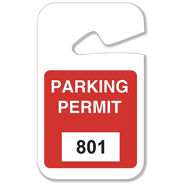 Brady Parking Permits, Rearview, 801-900, Wht/Red - 96278