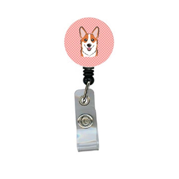 Carolines Treasures Checkerboard Pink Corgi Retractable Badge Reel - BB1254BR