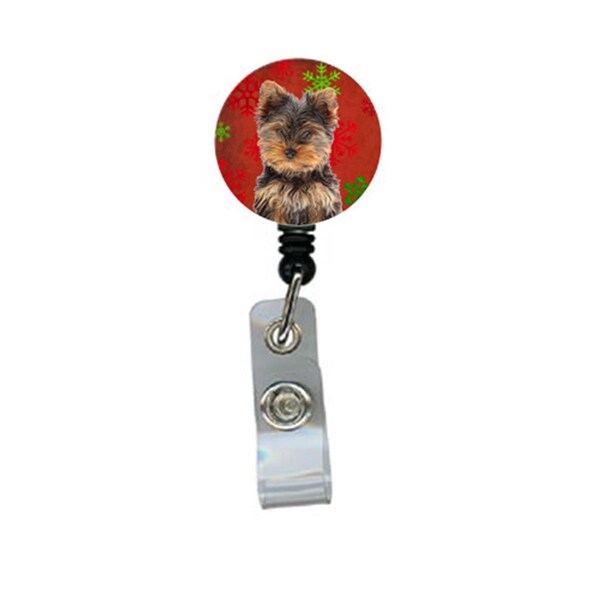 Carolines Treasures Red Snowflakes Holiday Christmas Yorkie Puppy And Yorkshire Terrier Retractable Badge Reel - KJ1188BR
