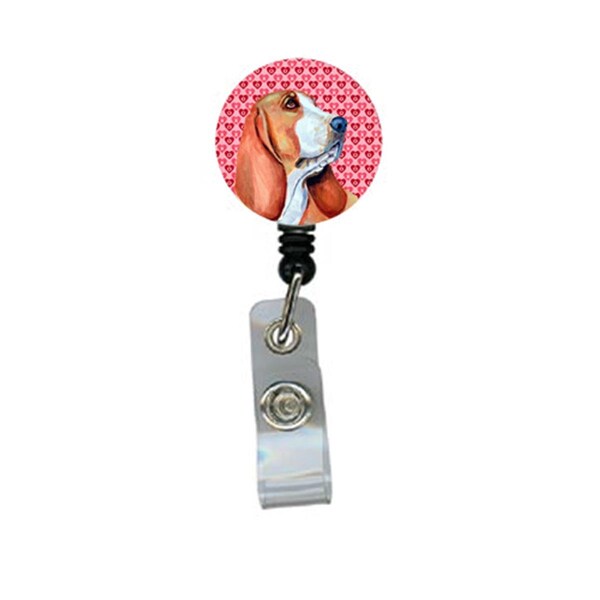 Carolines Treasures Basset Hound Valentines Love and Hearts Retractable Badge Reel or ID Holder with Clip - LH9152BR