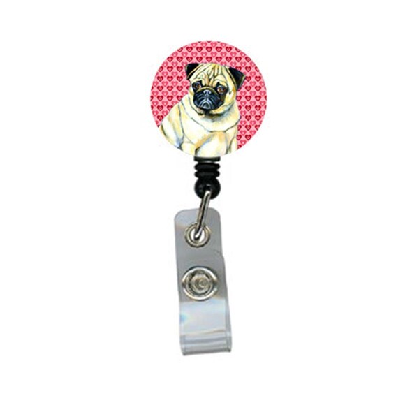 Carolines Treasures Pug Valentines Love and Hearts Retractable Badge Reel or ID Holder with Clip - LH9162BR