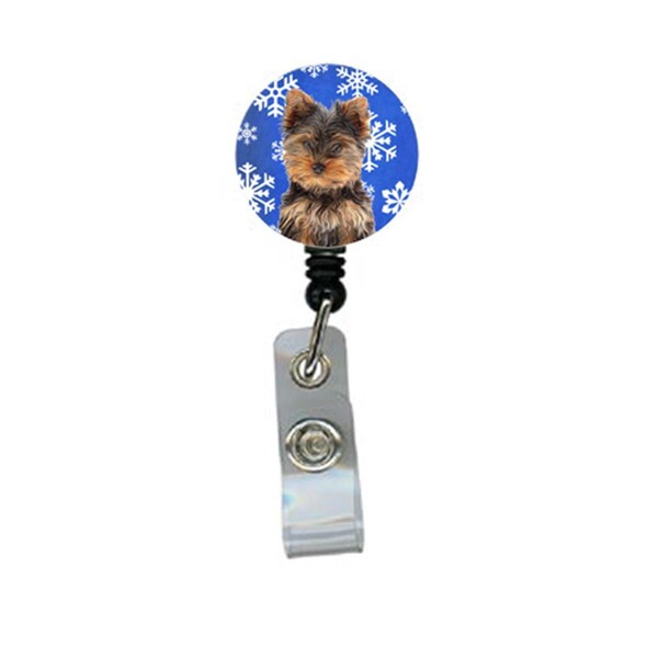 Carolines Treasures Winter Snowflakes Holiday Yorkie Puppy And Yorkshire Terrier Retractable Badge Reel - KJ1181BR