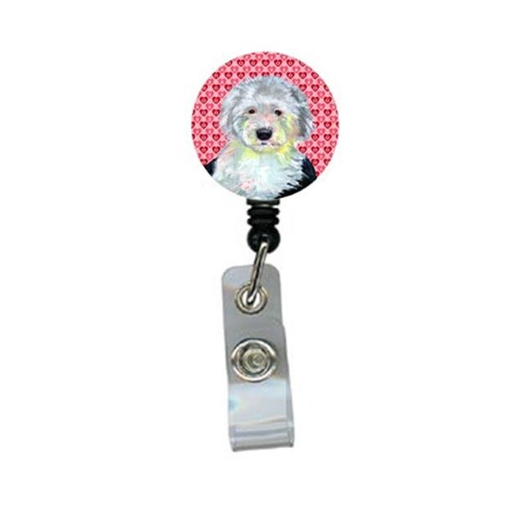 Teacher'S Aid Old English Sheepdog Valentines Love and Hearts Retractable Badge Reel or ID Holder with Clip - TE236702