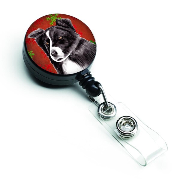 Teacher'S Aid Border Collie Red & Green Snowflakes Holiday Christmas Retractable Badge Reel - TE891846