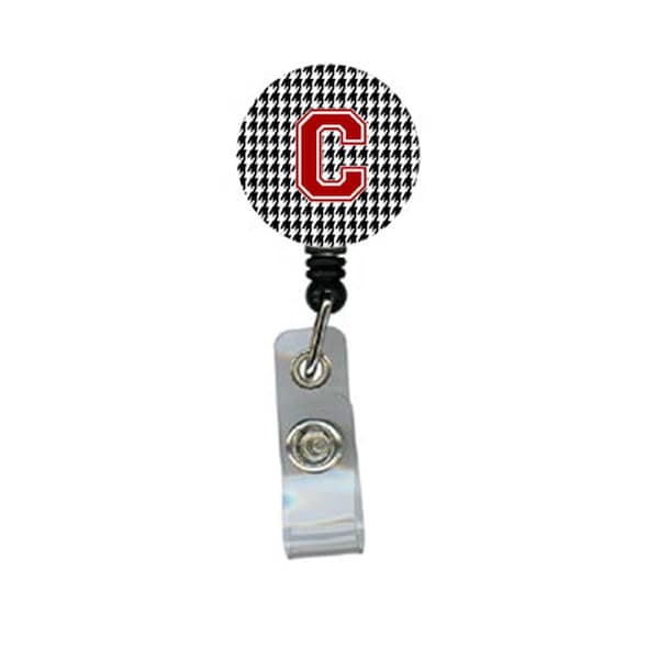 Carolines Treasures Houndstooth Black Initial C Monogram Initial Retractable Badge Reel or ID Holder with Clip - CJ1021-C-BR