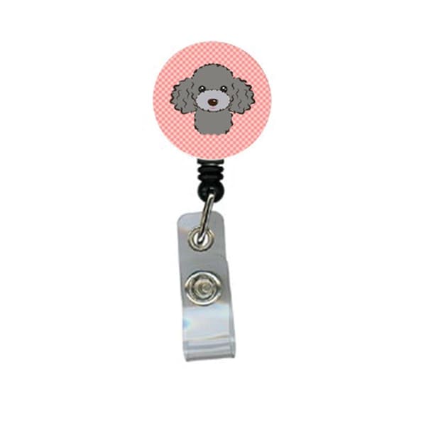 Carolines Treasures Checkerboard Pink Silver Gray Poodle Retractable Badge Reel - BB1259BR