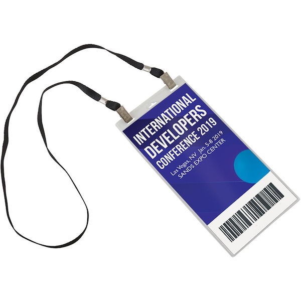 Advantus Badge Holder, 3-Slot, 4"Wx8"Lx3/50"H, 5/PK, Clear/Black PK - AVT97579