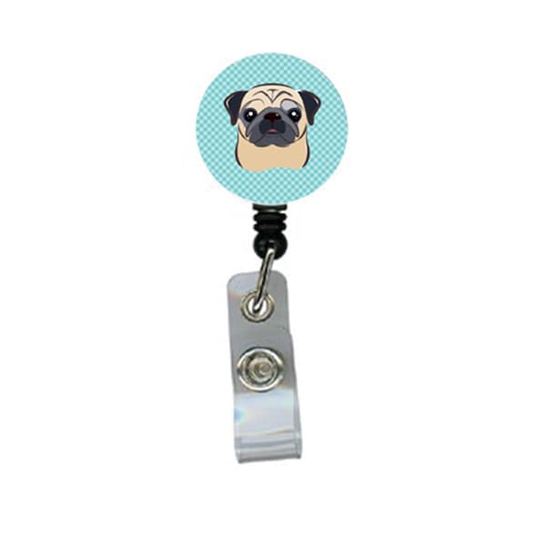 Teacher&Aposs Aid Checkerboard Blue Fawn Pug Retractable Badge Reel - TE2924921
