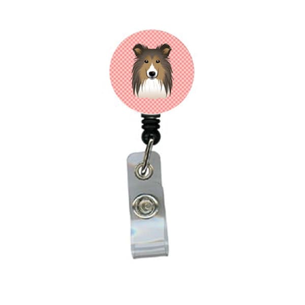 Carolines Treasures Checkerboard Pink Sheltie Retractable Badge Reel - BB1242BR