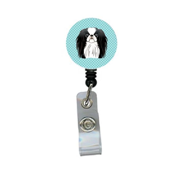 Teacher&Aposs Aid Checkerboard Blue Japanese Chin Retractable Badge Reel - TE2932340