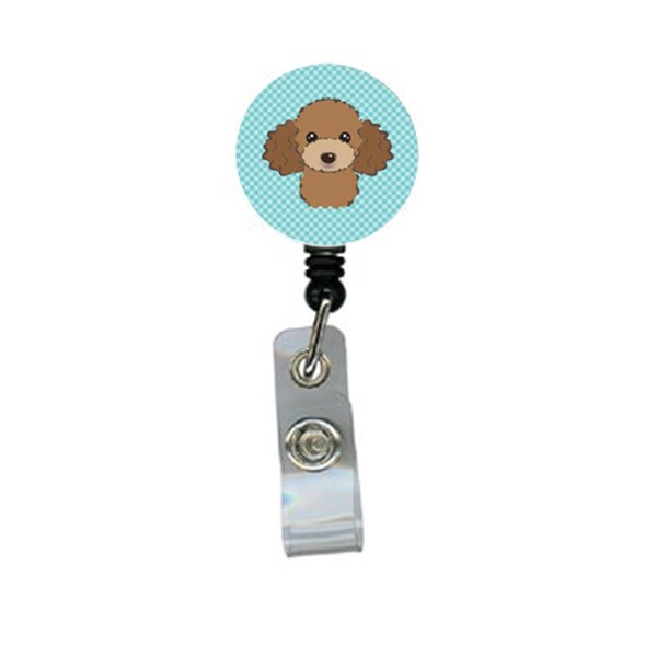 Carolines Treasures Checkerboard Blue Chocolate Brown Poodle Retractable Badge Reel - BB1194BR