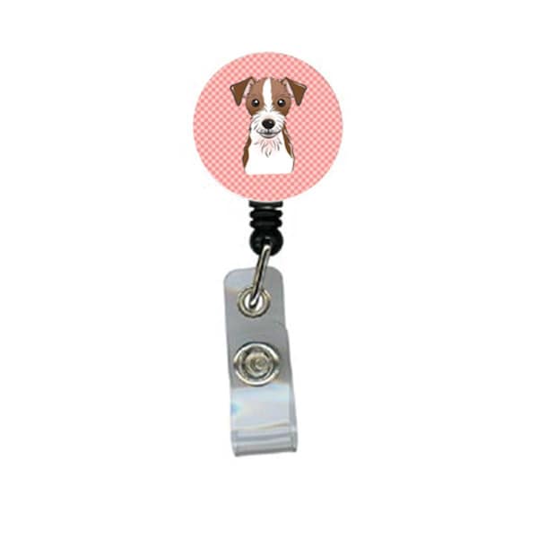 Carolines Treasures Checkerboard Pink Jack Russell Terrier Retractable Badge Reel - BB1202BR